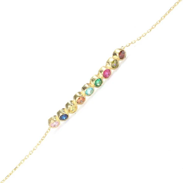 925 Ayar Gümüş Renkli Taşlı 9 Sıra Suyolu Bileklik - Resim 3