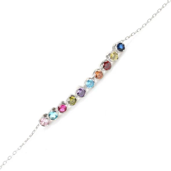 925 Ayar Gümüş Renkli Taşlı 10 Sıra Suyolu Bileklik ürün görseli 1