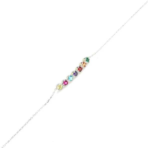 925 Ayar Gümüş Renkli Taşlı 7 Sıra Suyolu Bileklik - Resim 3