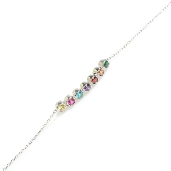 925 Ayar Gümüş Renkli Taşlı 7 Sıra Suyolu Bileklik ürün görseli
