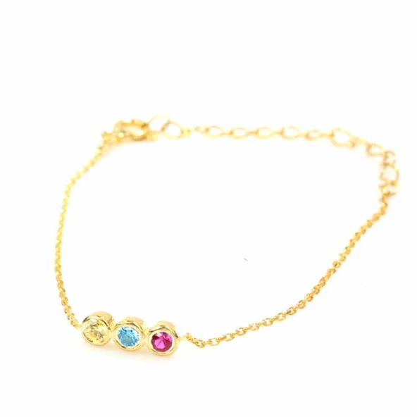 925 Ayar Gümüş Renkli Taşlı 3 Sıra Suyolu Bileklik ürün görseli 1