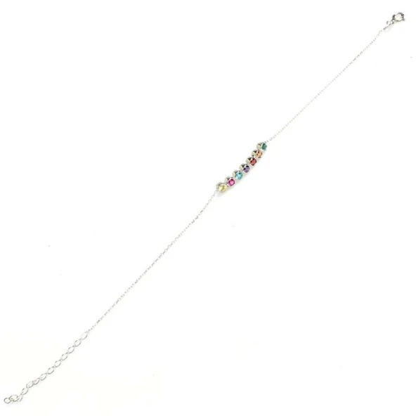 925 Ayar Gümüş Renkli Taşlı 7 Sıra Suyolu Bileklik - Resim 2