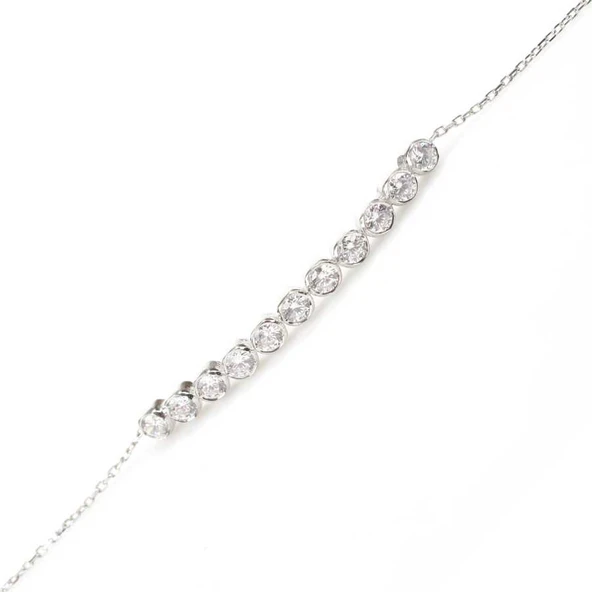 925 Ayar Gümüş Zirkon Taşlı 11 Sıra Suyolu Bileklik ürün görseli