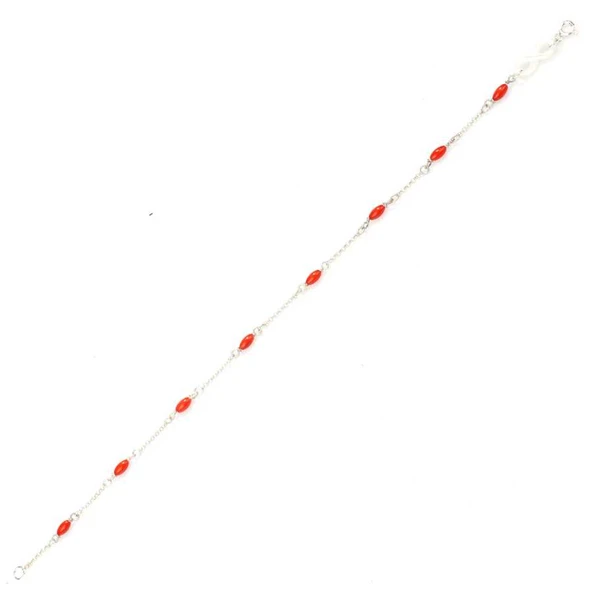 925 Ayar Gümüş Mercan ve Sonsuzluk Halhal - Resim 3