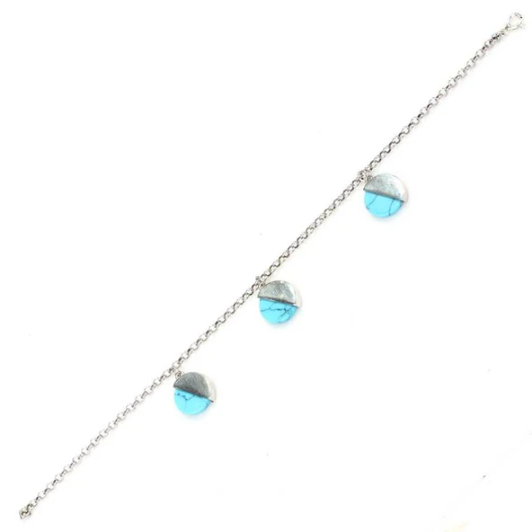 925 Ayar Gümüş Turkuaz Taşlı Bileklik - Resim 3