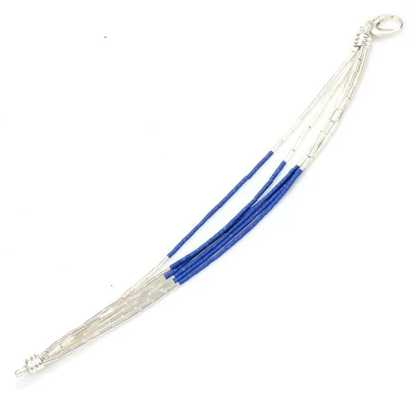 925 Ayar Gümüş 6 Sıra Lapis Taşlı Bileklik - Resim 3