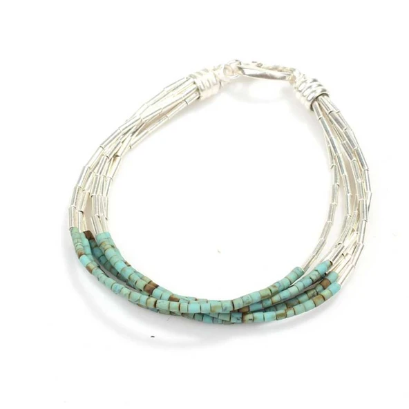 925 Ayar Gümüş 6 Sıra Turkuaz Taşlı Bileklik ürün görseli