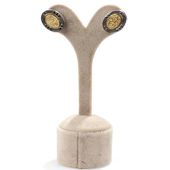 925 Ayar Gümüş Oval Hat Sanatı Yazılı Küpe, Siyah - Resim 3