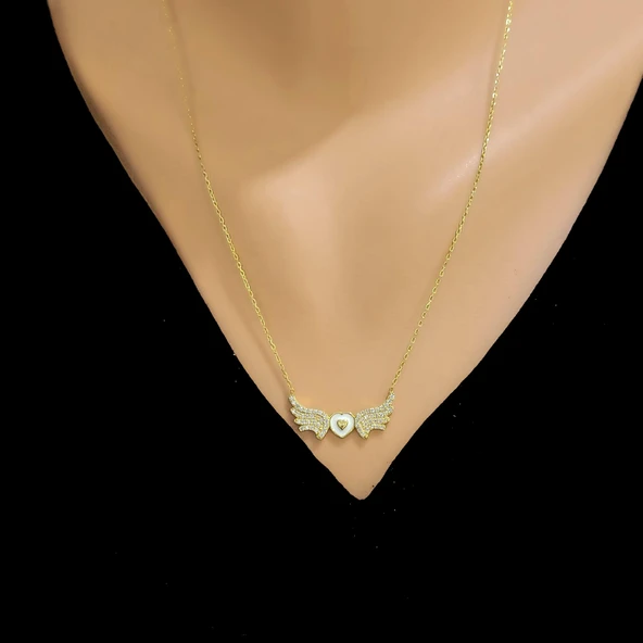 925 Ayar Gümüş Beyaz Mineli Aşkımın Kanatları Kolye ürün görseli