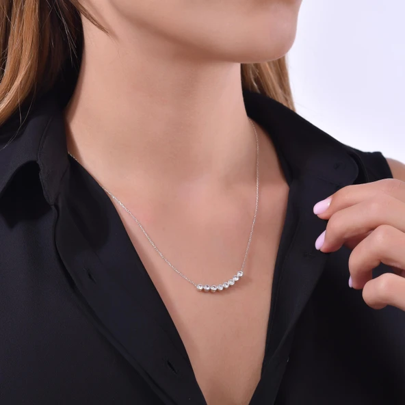 925 Ayar Gümüş 8 Sıra Suyolu Kolye, Beyaz Taşlı ürün görseli 1