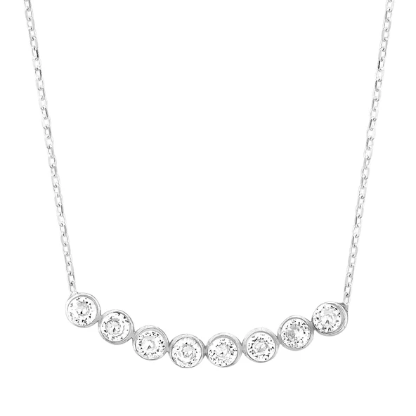 925 Ayar Gümüş 8 Sıra Suyolu Kolye, Beyaz Taşlı - Resim 5