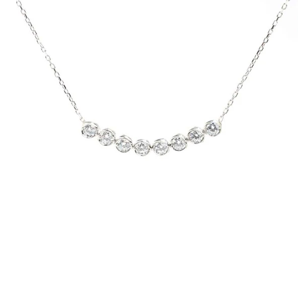 925 Ayar Gümüş 8 Sıra Suyolu Kolye, Beyaz Taşlı - Resim 2