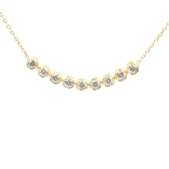 925 Ayar Gümüş 9 Sıra Suyolu Kolye, Beyaz Taşlı - Resim 2