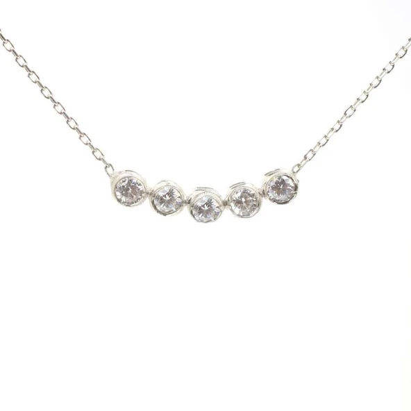 925 Ayar Gümüş 5 Sıra Suyolu Kolye, Beyaz Taşlı ürün görseli