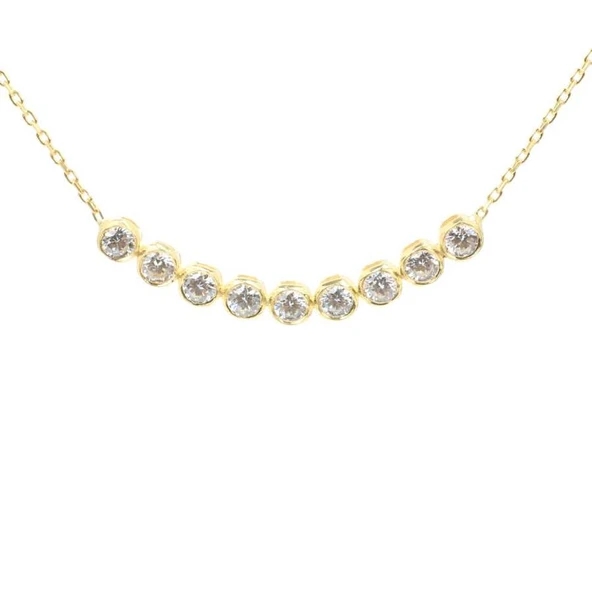 925 Ayar Gümüş 9 Sıra Suyolu Kolye, Beyaz Taşlı - Resim 3