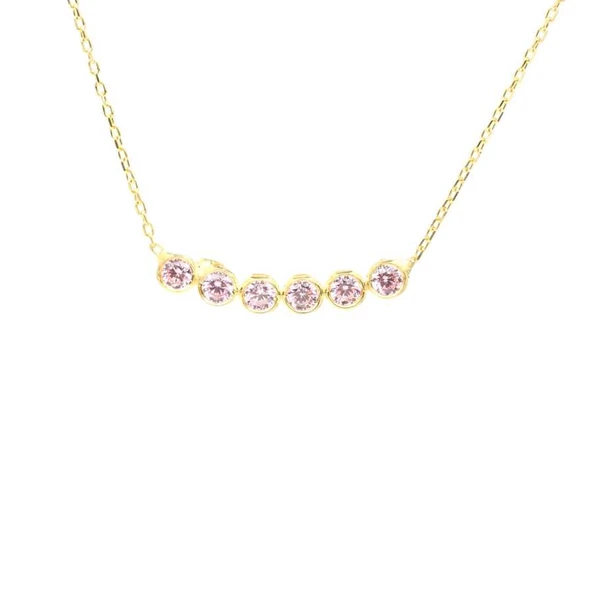 925 Ayar Gümüş 6 Sıra Suyolu Kolye, Pembe Kuvars Taşlı ürün görseli