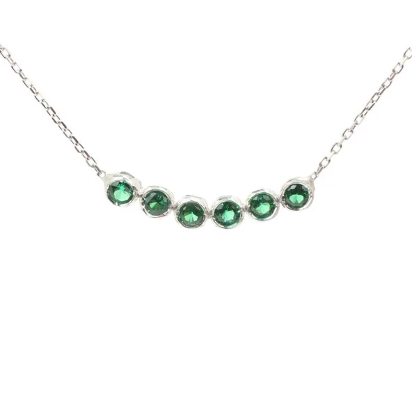 925 Ayar Gümüş 6 Sıra Suyolu Kolye, Zümrüt Taşlı ürün görseli 1