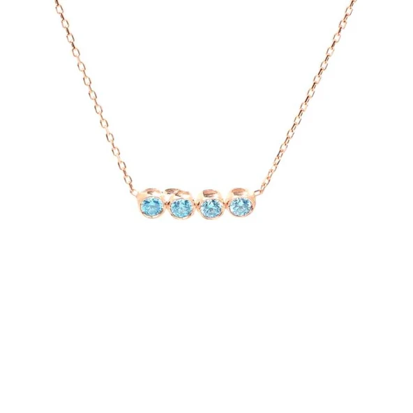 925 Ayar Gümüş 4 Sıra Suyolu Kolye, Akuamarin Taşlı ürün görseli