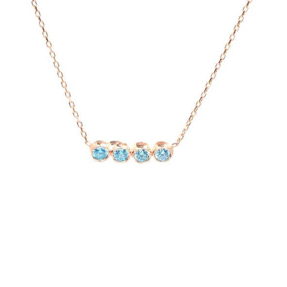 925 Ayar Gümüş 4 Sıra Suyolu Kolye, Akuamarin Taşlı - Resim 2