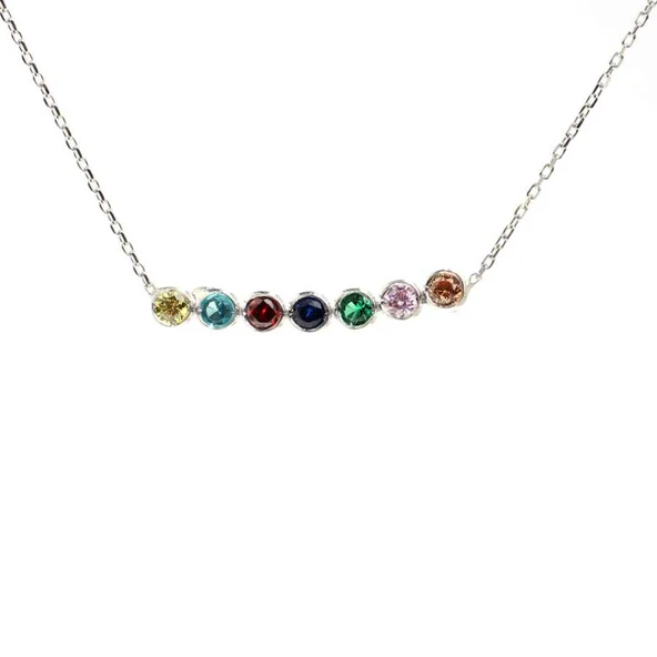 925 Ayar Gümüş Renkli Taşlı 7 Sıra Suyolu Kolye ürün görseli
