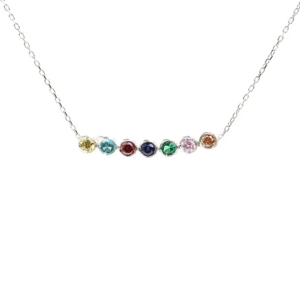 925 Ayar Gümüş Renkli Taşlı 7 Sıra Suyolu Kolye - Resim 3