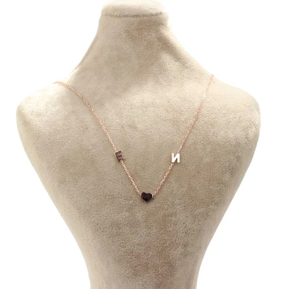 925 Ayar Gümüş 2 Harf ve Kalp Kolye ürün görseli