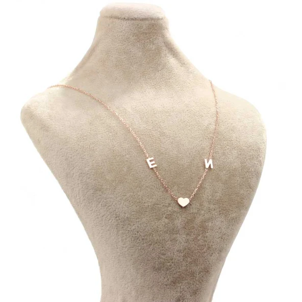 925 Ayar Gümüş 2 Harf ve Kalp Kolye - Resim 2