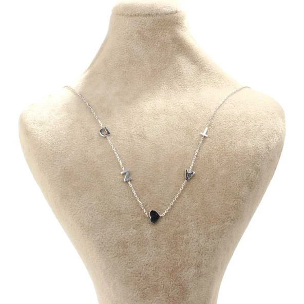 925 Ayar Gümüş 4 Harf ve Kalp Kolye - Resim 3