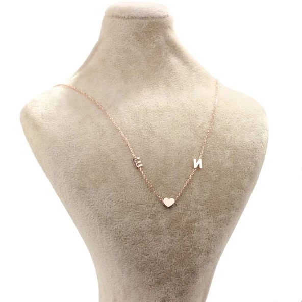 925 Ayar Gümüş 2 Harf ve Kalp Kolye - Resim 3