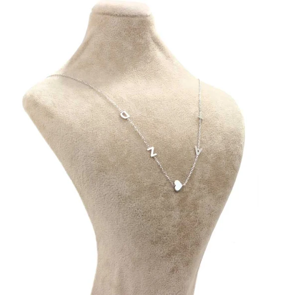 925 Ayar Gümüş 4 Harf ve Kalp Kolye - Resim 4