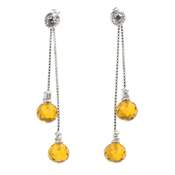 925 Ayar Gümüş Çift Sitrin Taşlı Sallantılı Çivi Küpe ürün görseli