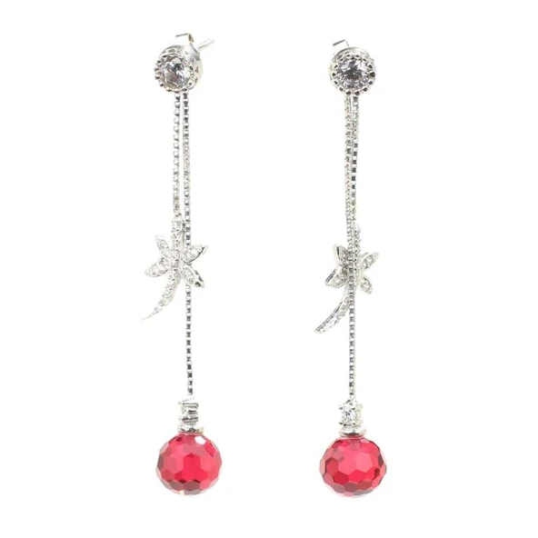 925 Ayar Gümüş Yusufçuk ve Yakut Taşlı Sallantılı Çivi Küpe ürün görseli 1