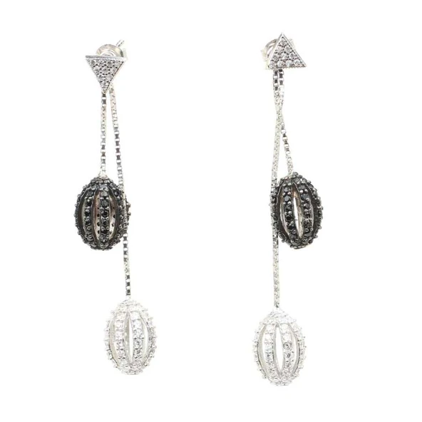 925 Ayar Gümüş Oval Zirkon Taşlı Top Sallantılı Çivi Küpe - Resim 3