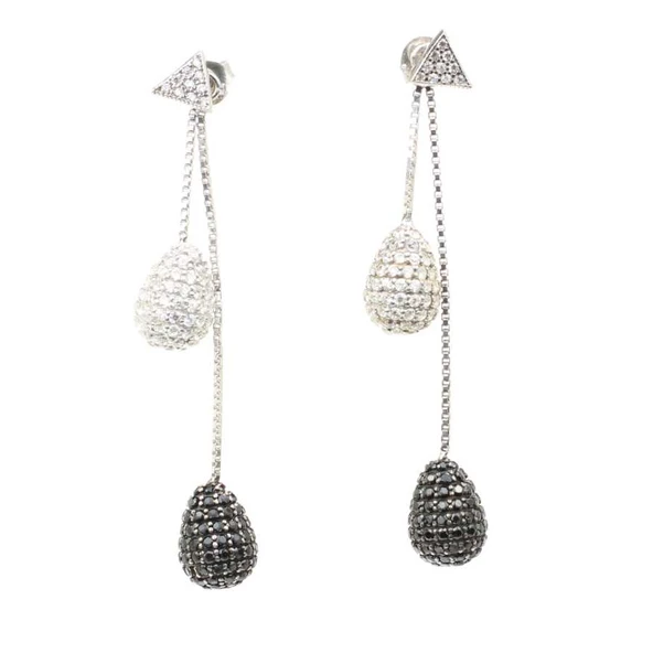 925 Ayar Gümüş Zirkon Taşlı Damla Top Sallantılı Çivi Küpe ürün görseli 1