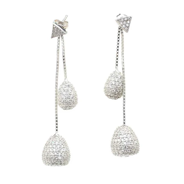 925 Ayar Gümüş Beyaz Zirkon Taşlı Oval Top Sallantılı Çivi Küpe ürün görseli 1