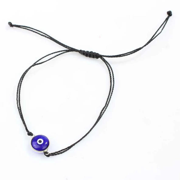 925 Ayar Gümüş Cam Göz Siyah İpli Bileklik - Resim 2