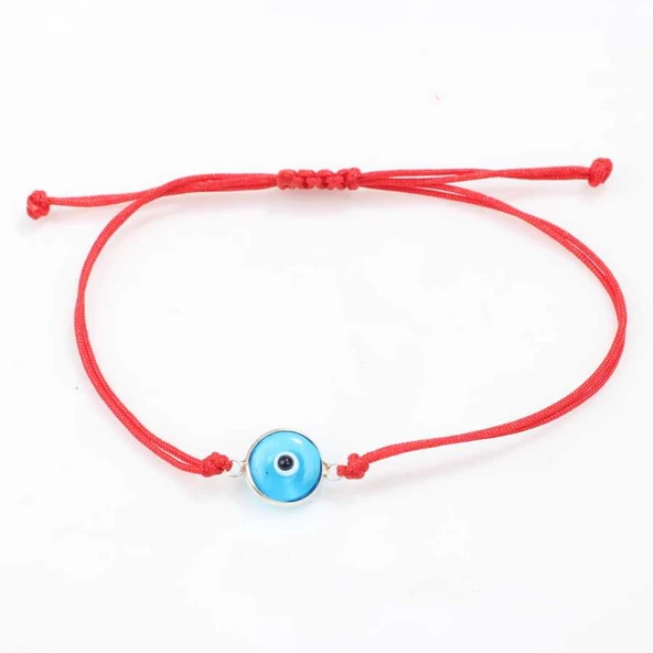 925 Ayar Gümüş Cam Göz Kırmızı İpli Bileklik - Resim 2