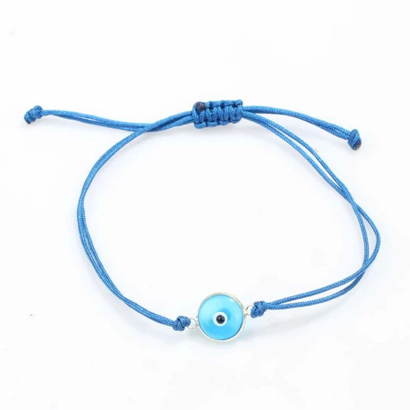 925 Ayar Gümüş Cam Göz Mavi İpli Bileklik ürün görseli 1