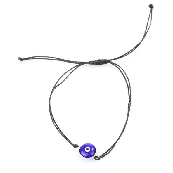 925 Ayar Gümüş Cam Göz Siyah İpli Bileklik ürün görseli