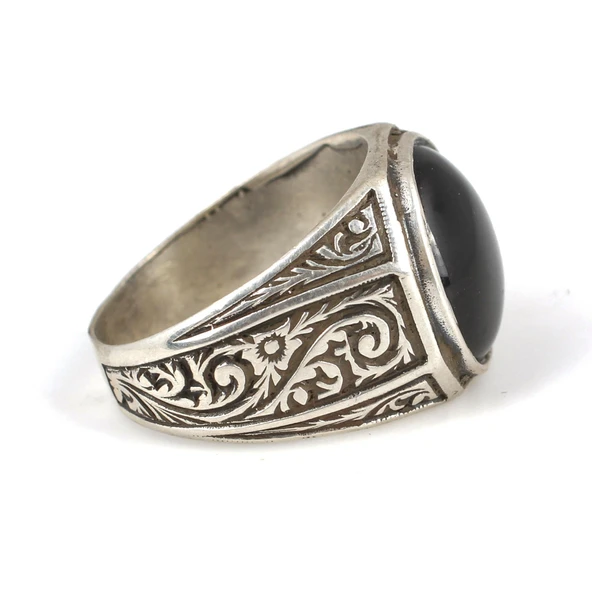 925 Ayar Gümüş Onyx Taşlı Erkek yüzük - Resim 3