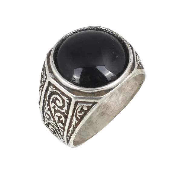 925 Ayar Gümüş Onyx Taşlı Erkek yüzük ürün görseli 1
