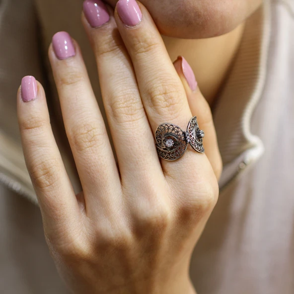 925 Ayar Gümüş Taşlı Telkari Yüzük ürün görseli 1