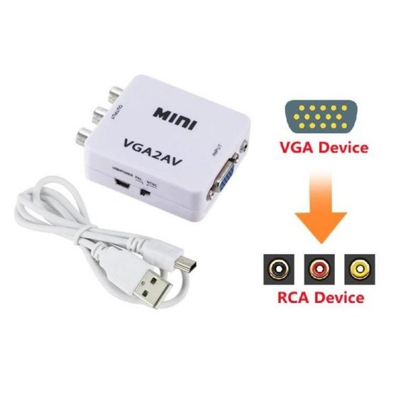 Vga To Av 3Rca Video 1080p Çevirici Dönüştürücü Adaptör 3.5mm Destekli - 5