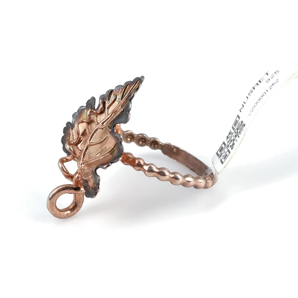 925 Ayar Rose Gümüş AsmaYaprağı Yüzük - Resim 5