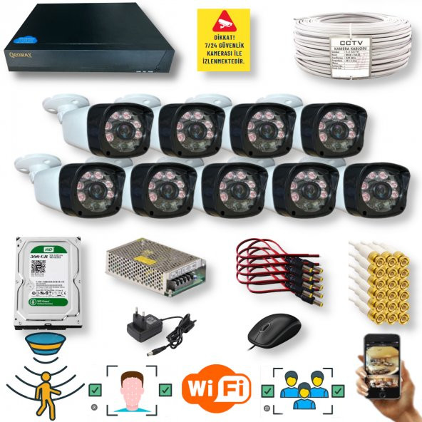 9 KAMERALI SET - İNSAN YÜZ VE HAREKET ALGILAYAN 1080P 5MP SONY LENS GÜVENLİK KAMERASI SETİ 506SL