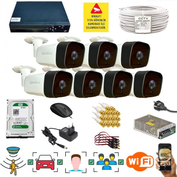 7 KAMERALI 1080P İNSAN YÜZ VE HAREKET ALGILAYAN METAL KASA 36 IR LED GÜVENLİK KAMERASI SETİ 5236 - 1