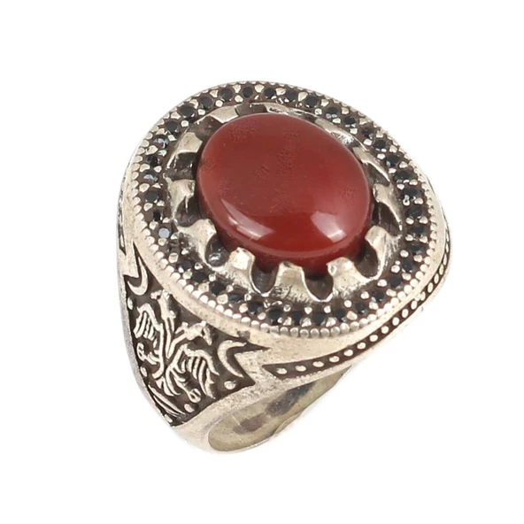 925 Ayar Gümüş Oval Akik Taş Modeli Erkek Yüzük ürün görseli