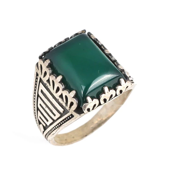 925 Ayar Gümüş Yeşil Kaplan Gözü Taşlı Erkek Yüzük ürün görseli