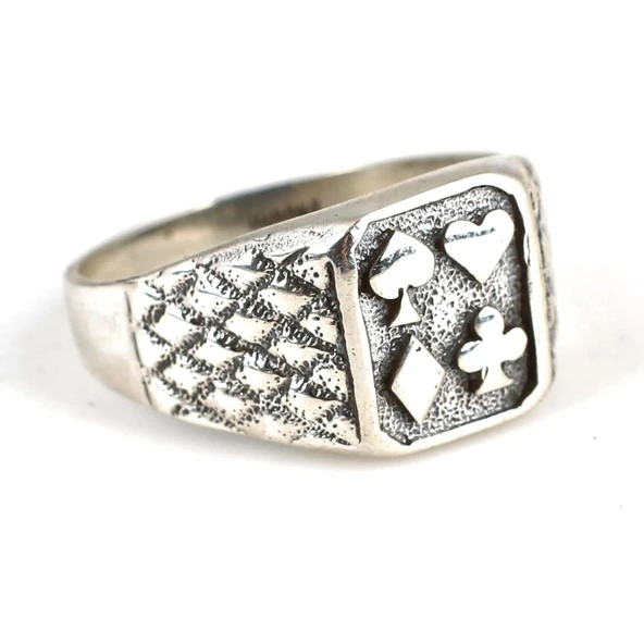 925 Ayar Gümüş Poker Yüzük - Resim 4