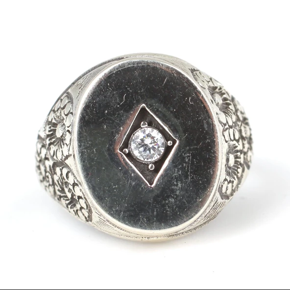 925 Ayar Gümüş Beyaz Zirkon Taşlı Oval Ayna Yüzük - Resim 4